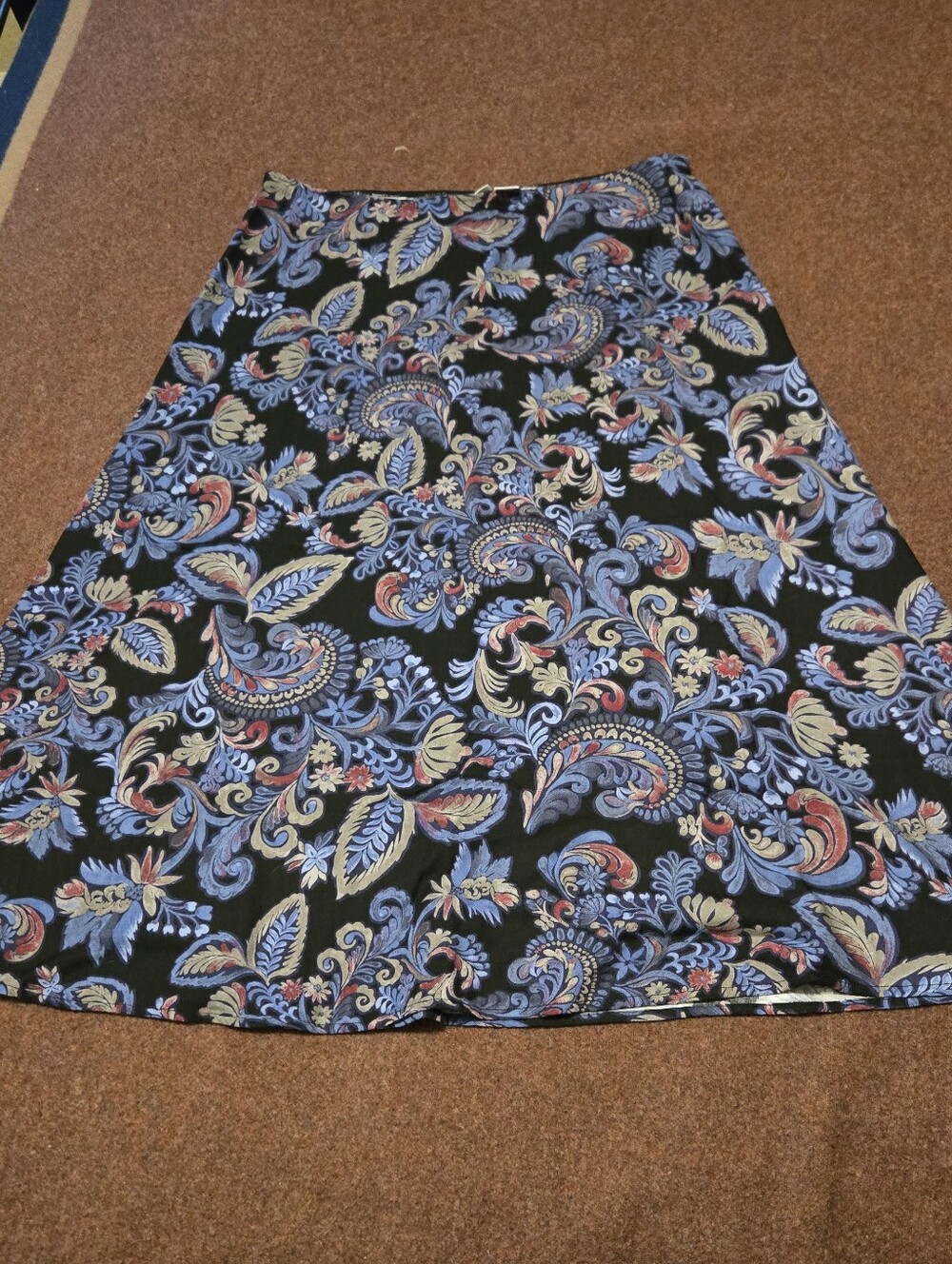 Croft & Barrow Paisley Print Midi Skirt Unlined Size 14 Black Blue Purple Red